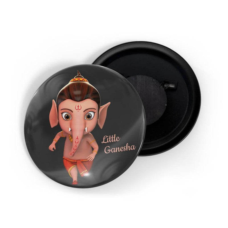 dhcrafts Round Fridge Magnet Black color Little Ganesha D4 Glossy Finish Design Pack of 1 (58 mm)